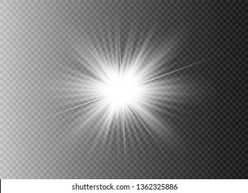 Star explodes on transparent background. Sparkling magic dust particles. Bright Star. The transparent shining sun, bright flash.