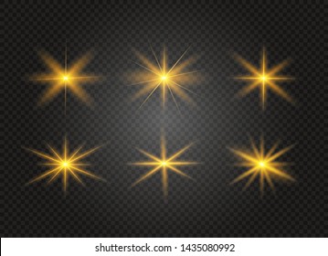 Star explodes on transparent background. Sparkling magic dust particles. Bright Star. The transparent shining sun, bright flash. Vector sparkles. To center a bright flash.