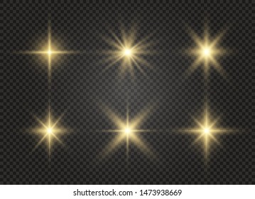 Star explodes on transparent background. Sparkling magic dust particles. Bright Star. The transparent shining sun, bright flash. Vector sparkles. To center a bright flash.