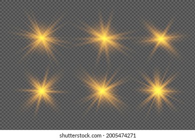 Star explodes on transparent background. Sparkling magic dust particles. Bright Star. The transparent shining sun, bright flash.