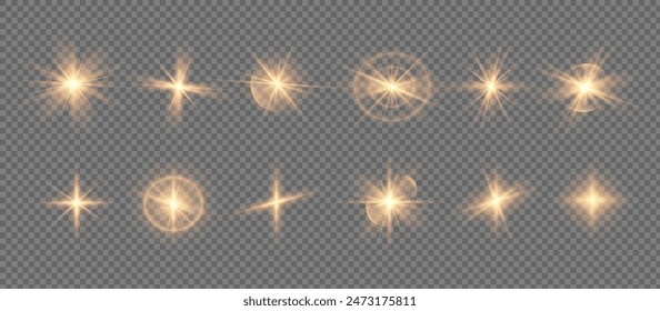 Star explodes on transparent background. Sparkling magic dust particles. Bright Star. The transparent shining sun, bright flash