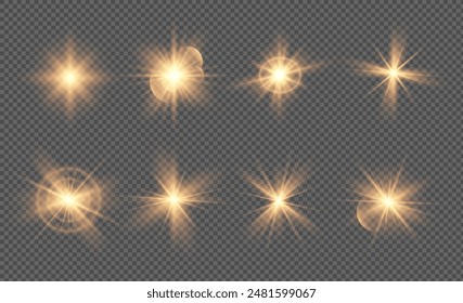 Star explodes on transparent background. Sparkling magic dust particles. Bright Star. The transparent shining sun, bright flash