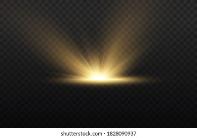 Star explosion on transparent background, yellow glow lights sun rays, flare special effect with rays of light and magic sparkles, bright and shining golden star, vector illustration, eps 10.