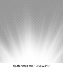 Star explosion on transparent background, flare special effect with rays of light and magic sparkles, white glow lights sun rays, bright and shining white star, vector illustration 