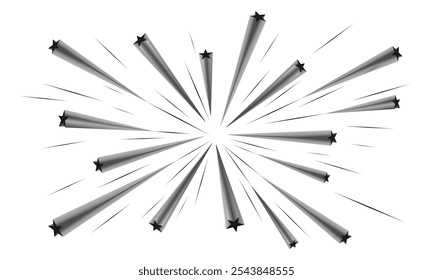 star explosion, shooting stars set vector illustration isolated on white background.