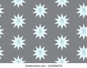 Star with eye triangle hand masonic seamless pattern. Vector tile eye of providence all-seeng grey background