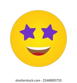 Star eyes emoji. Happy face icon. Yellow smiley vector. Joyful cartoon symbol.