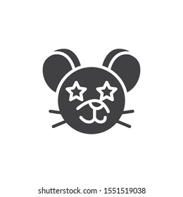 Star eyes rat emoticon vector icon. filled flat sign for mobile concept and web design. Excited mouse face emoji glyph icon. Chinese 2020 year of the rat symbol, logo illustration. Vector graphics
