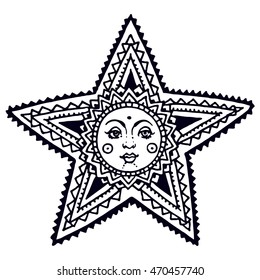 star with face doodle sketch coloring book