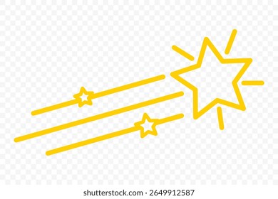 Star fall vector icon. Yellow shooting star. Flying comet with tail. Falling stars, falling meteor, abstract galaxy element. Vector illustration