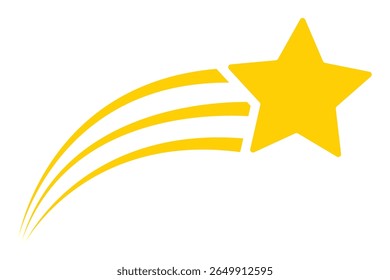 Star fall vector icon. Yellow shooting star. Flying comet with tail. Falling stars, falling meteor, abstract galaxy element. Vector illustration