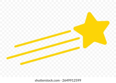 Star fall vector icon. Yellow shooting star. Flying comet with tail. Falling stars, falling meteor, abstract galaxy element. Vector illustration