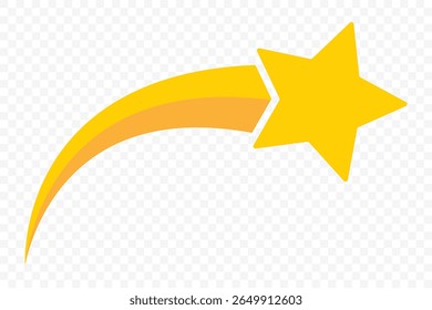 Star fall vector icon. Yellow shooting star. Flying comet with tail. Falling stars, falling meteor, abstract galaxy element. Vector illustration
