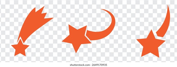 Star fall vector icons. Falling stars. Star sparkles. Starry vector illustration. Comet, meteor, icons. Falling star icon of 3 types.