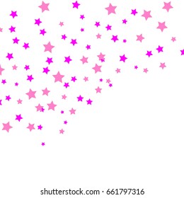 Star Falling Confetti Print. Vector Background for Birthday Party Celebration. Starlight Light Paper in Pink, Red color.