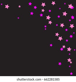Star Falling Confetti Print. Vector Background for Birthday Party Celebration. Starlight, Dark Paper in Pink Color. Starlit Indigo Card. Fall Chaotic Decor. Modern Creative Backdrop.