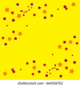 Star Falling Confetti Print. Vector Background for Birthday Party Celebration. Starlight, Light Paper in Golden Yellow, Red Colors. 