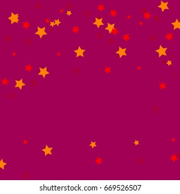 Star Falling Confetti Print. Vector Background for Birthday Party Celebration. Gold, Red Stars in Dark Pink Background.