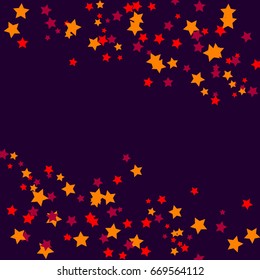 Star Falling Confetti Print. Vector Background for Birthday Party Celebration. Gold, Pink Stars in Dark Blue Background.