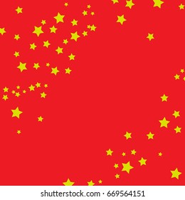 Star Falling Confetti Print. Vector Background for Birthday Party Celebration. Gold Stars in Red Background.