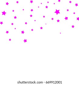 Star Falling Confetti Print. Vector Background for Birthday Party Celebration. Pink Stars in White Background.
