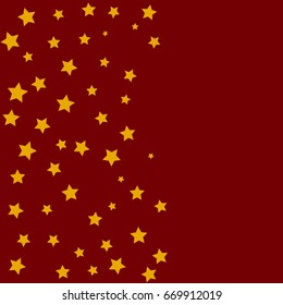Star Falling Confetti Print. Vector Background for Birthday Party Celebration. Gold Stars in Red Background.