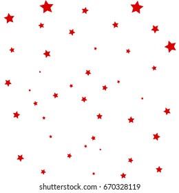 Star Falling Confetti Print. Vector Background for Birthday Party Celebration. Red Stars in White Background. 