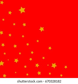 Star Falling Confetti Print. Vector Background for Birthday Party Celebration. Gold Stars in Red Background. 
