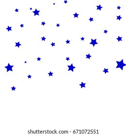 Star Falling Confetti Print. Vector Background for Birthday Party Celebration. Blue Stars in White Background.