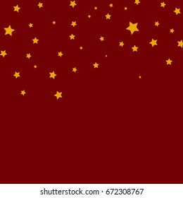 Star Falling Confetti Print. Vector Background for Birthday Party Celebration. Gold Stars in Dark Red Background.