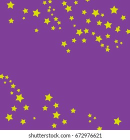 Star Falling Confetti Print. Vector Background for Birthday Party Celebration. Gold Stars in Purple Background.