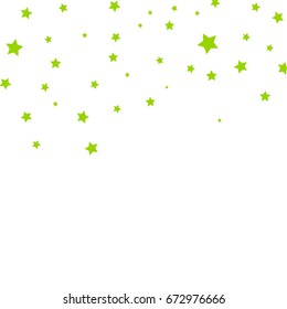 Star Falling Confetti Print. Vector Background for Birthday Party Celebration. Green Stars in White Background.