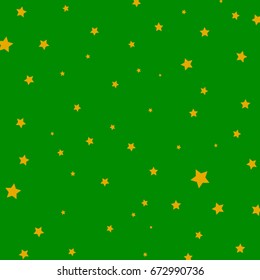 Star Falling Confetti Print. Vector Background for Birthday Party Celebration. Golden Stars in Green Background.