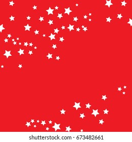 Star Falling Confetti Print. Vector Background for Birthday Party, Celebration, Festival. Red Background With Sliver Stars.
