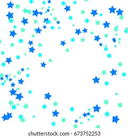 Star Falling Confetti Print. Vector Background for Birthday Party, Celebration, Festival. White Background With Blue And Green Stars.