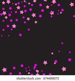 Star Falling Confetti Print. Vector Background for Birthday Party Celebration. Dark Background With Gold And Pink Stars.