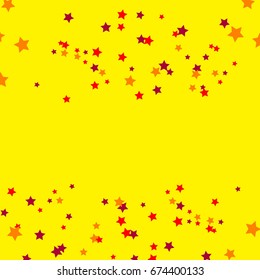 Star Falling Confetti Print. Vector Background for Birthday Party, Celebration, Festival. Yellow Background With Gold And Red Stars.