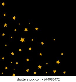 Star Falling Confetti Print. Vector Background for Birthday Party Celebration, Festival. Dark Background With Gold Stars.