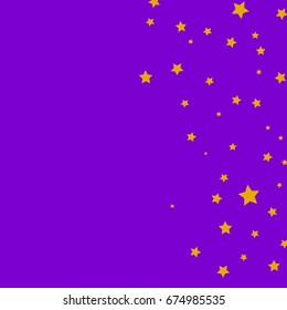 Star Falling Confetti Print. Vector Background for Birthday Party, Celebration, Festival. Purple Background with Golden Stars.