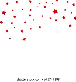 Star Falling Confetti Print. Vector Background for Birthday Party, Celebration, Festival. White Background With Tiny Red Stars.
