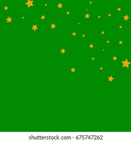 Star Falling Confetti Print. Vector Background for Birthday Party, Celebration, Festival. Green Background With Gold Stars.