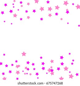 Star Falling Confetti Print. Vector Background for Birthday Party, Celebration, Festival. White Background With Pink And Purple Stars.