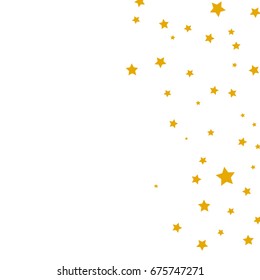 Star Falling Confetti Print. Vector Background for Birthday Party, Celebration, Festival. White Background With Golden Stars.