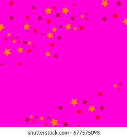 Star Falling Confetti Print. Vector Background for Birthday Party Celebration, Festival. Pink Background With Gold And Red Stars.