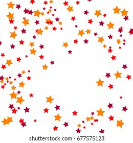 Star Falling Confetti Print. Vector Background for Birthday Party, Celebration, Festival. White Background With Orange Gold And Red Stars.