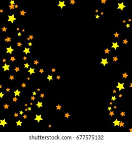 Star Falling Confetti Print. Vector Background for Birthday Party Celebration, Festival. Dark Background With Gold And Orange Stars.