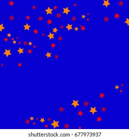 Star Falling Confetti Print. Vector Background for Birthday Party Celebration. Blue Background with Gold and Red Stars.