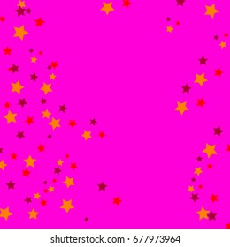 Star Falling Confetti Print. Vector Background for Birthday Party Celebration, Festival. Pink Background With Gold And Red Stars.