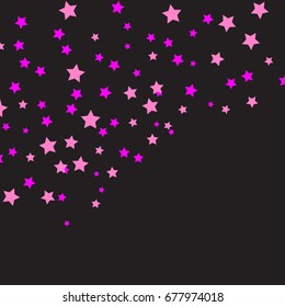 Star Falling Confetti Print. Vector Background for Birthday Party Celebration. Dark Background With Gold And Pink Stars.
