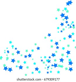 Star Falling Confetti Print. Vector Background for Birthday Party, Celebration, Festival. White Background With Blue And Green Stars.